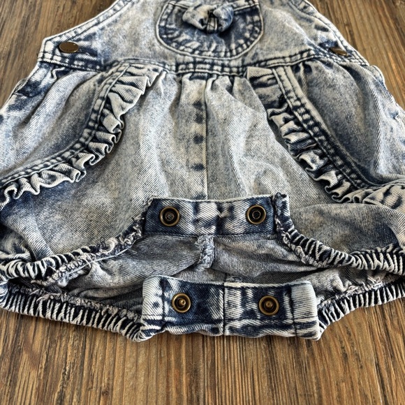Vtg Little Ones Acid Wash Denim Short Overalls Shortalls Bibs 18 Months 80s 90s - Picture 6 of 9